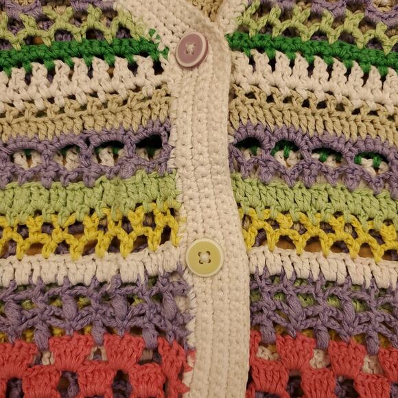 VTG Koret Francisca Petites Crocheted Vest Granny Chic Colorful Stripes Rainbow - Picture 9 of 11